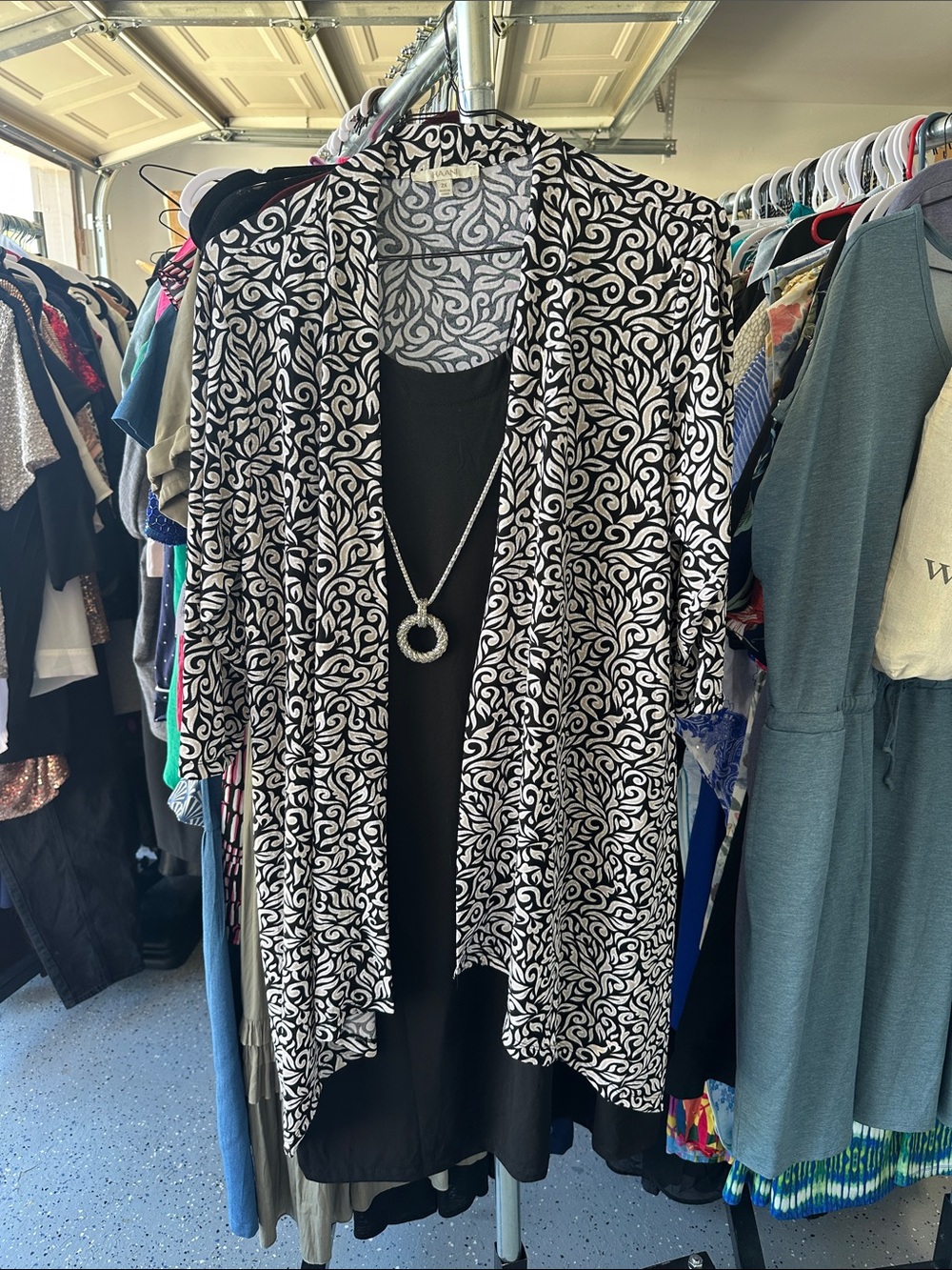 Haani Black and White Swirl Open-Front Women’s dress